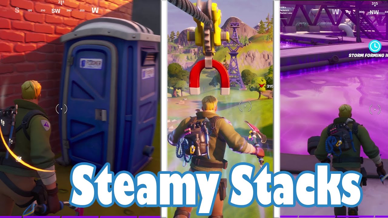How to ride the Steamy Stacks, a Zipline, and use a Secret Passage in a single match in Fortnite