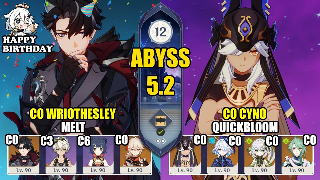 C0 Wriothesley Melt & C0 Cyno Quickbloom | Spiral Abyss 5.2 | Genshin Impact 【原神】