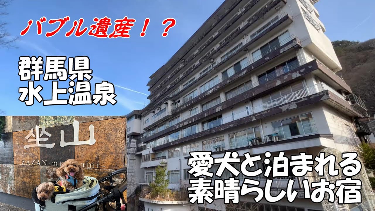 【水上温泉 坐山 みなかみ】 こなできょうだい 群馬県みなかみ町の愛犬と泊まれる宿「水上温泉 坐山 みなかみ」 一泊二日の旅 愛犬と半露天風呂付き客室を満喫！ 生きるバブル遺産を堪能（旧：水上館）