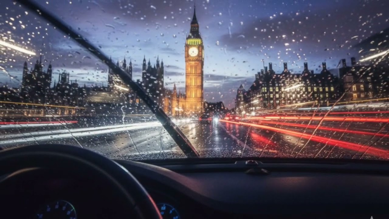 Calming Sound: Heading Home to Rest and Sleep in a Blur of Light and Rain