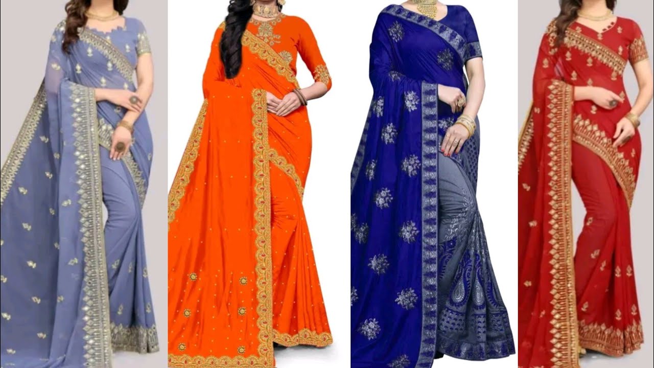 Fancy Vichitra Saree Unstitch Blouse || Border Saree || Embroidered Work Saree | @AllShoppingLinks