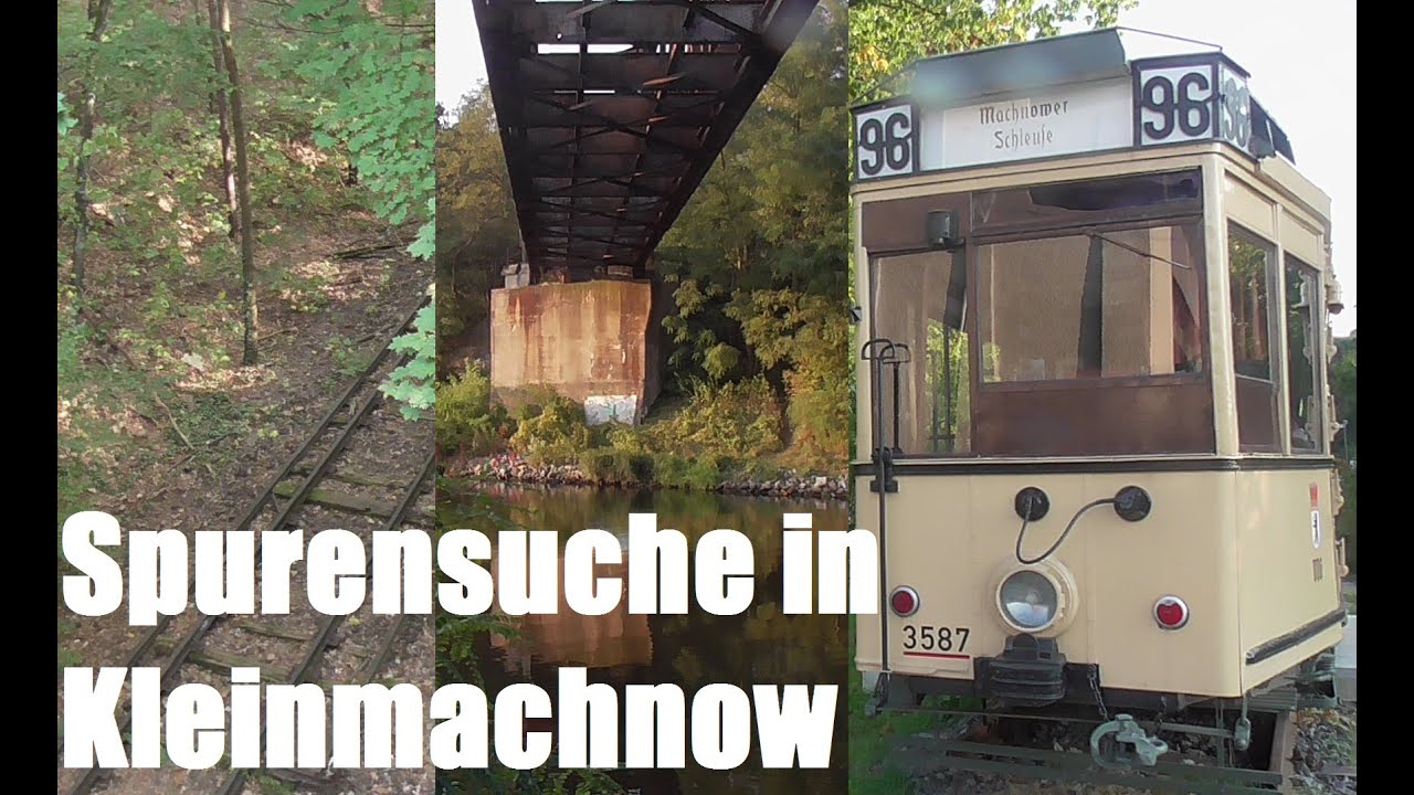 Gleisrest und Brückenrest der Friedhofsbahn sowie die Straßenbahn an der Machnower Schleuse