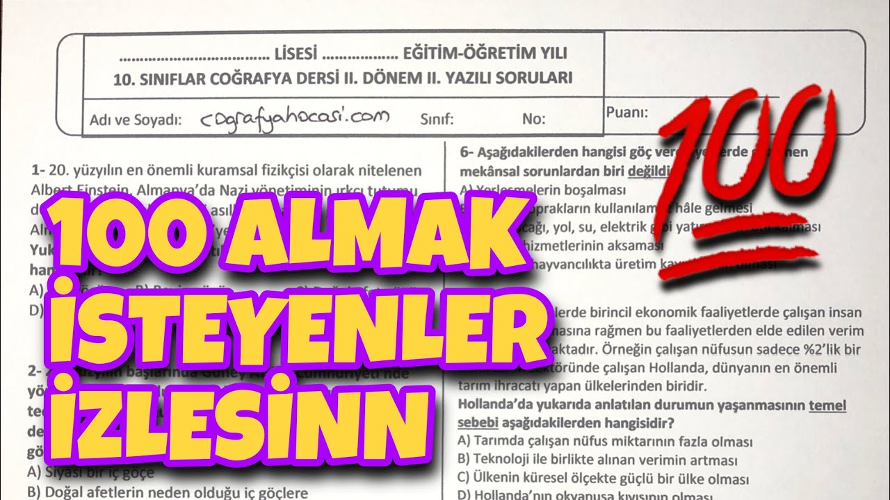 10.Sınıf Coğrafya 2.Dönem 2.Yazılı