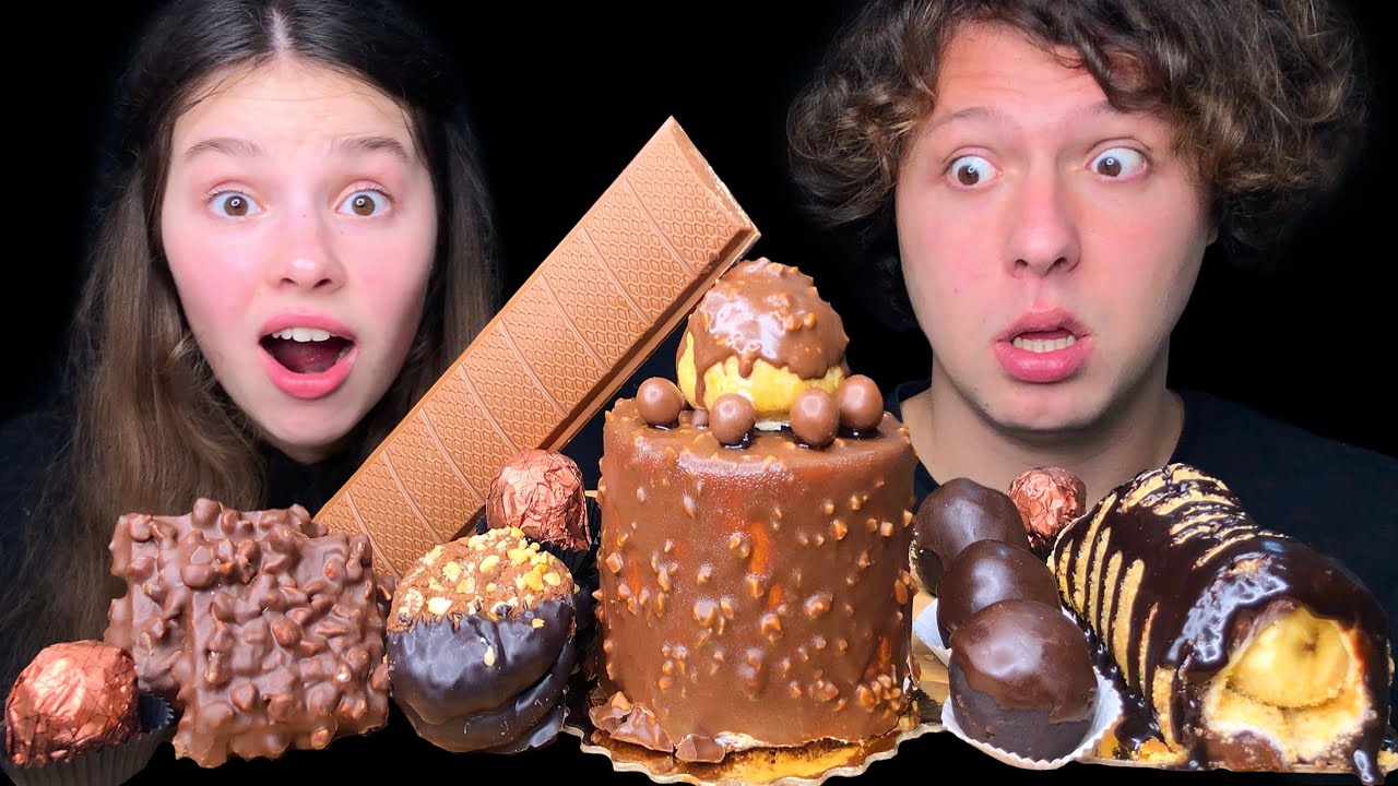 ASMR Chocolate Cake, Milk Chocolate, Banana Swiss Roll Cake Eating Sounds Mukbang 먹방 Tati ASMR