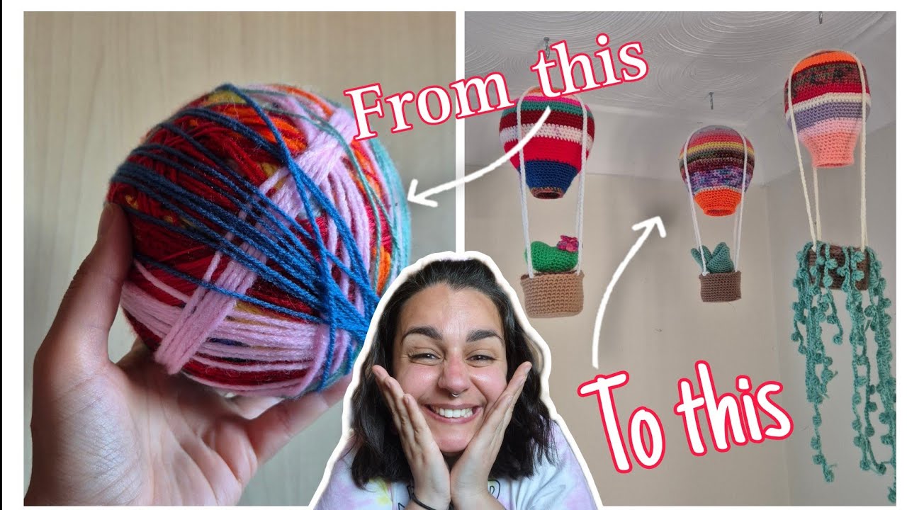 Crocheting the kinda viral hot air balloon using only scrap yarn / crochet vlog