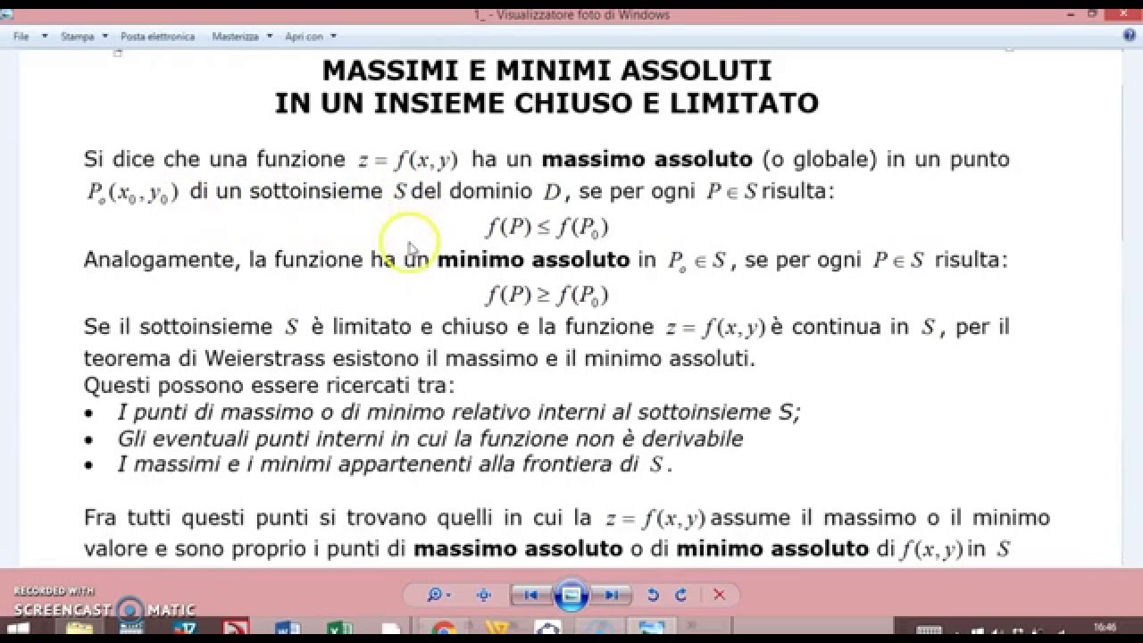 massimi e minimi assoluti in un insieme chiuso e limitato