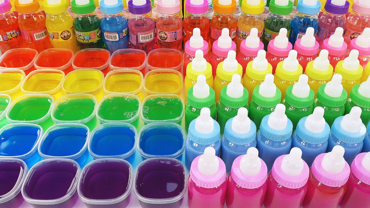 Satisfying Video How to make Rainbow Milk Bottle Slime Mixing All My Slime Smoothie Cutting ASMR