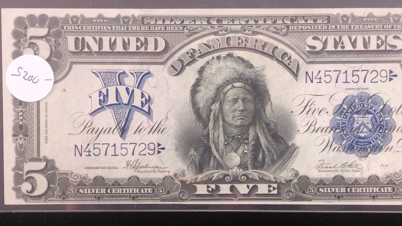 Серебряный сертификат 5 долларов 1899 года &laquo;Вождь индейцев&raquo; &mdash; PCGS 64PPQ &mdash; Обязательно к просмотру!