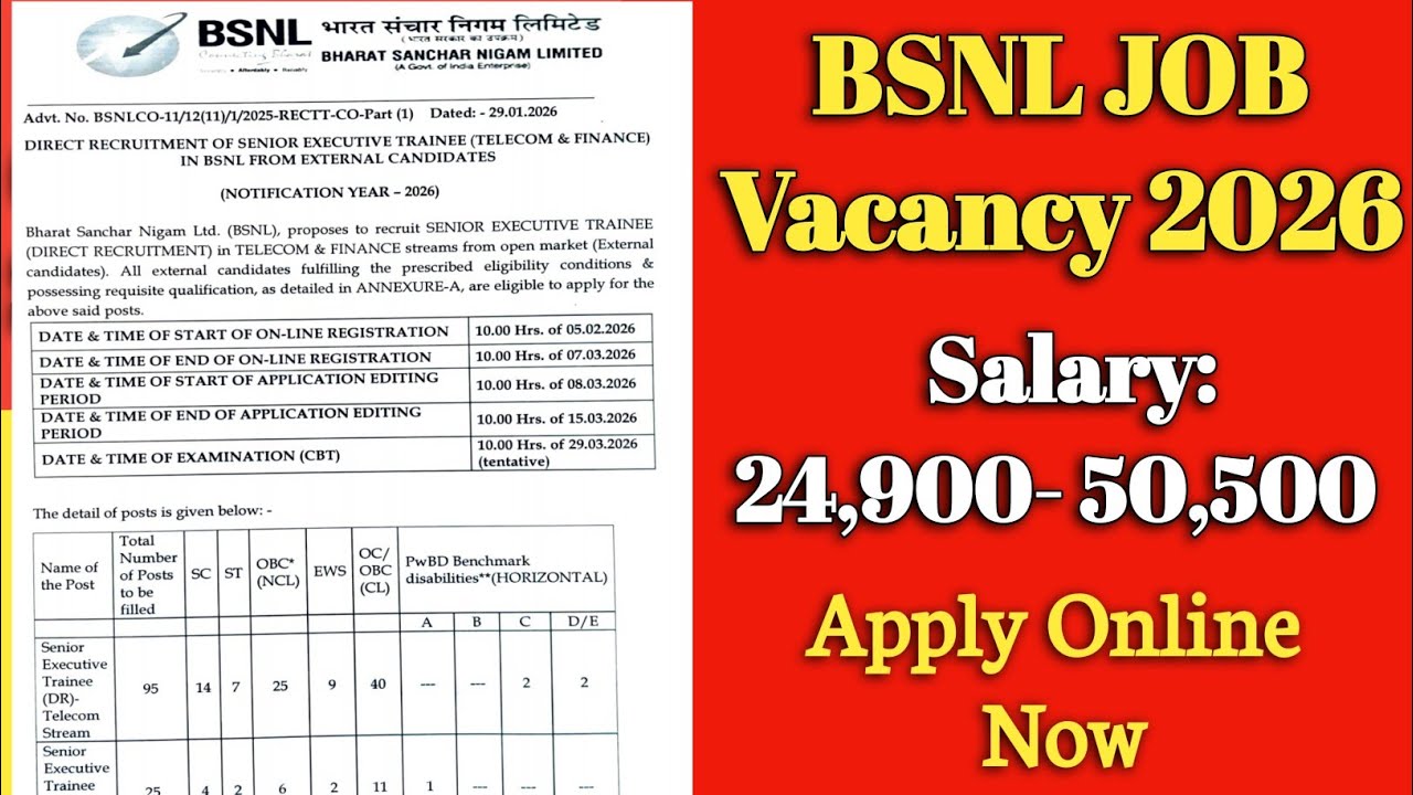 BSNL Recruitment 2026 | bsnl Job Vacancy 2026 | New job online Apply