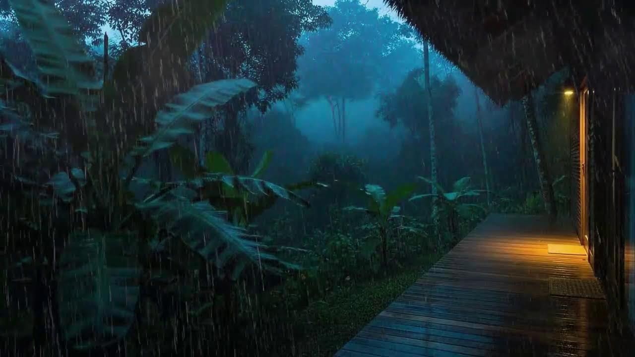 Instant Sleep with Calm Rain and Rolling Storm at Cabin Terrace 🌧️