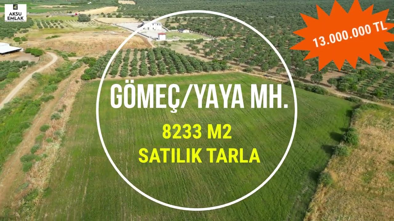 Balıkesir,Gömeç ,Yaya Mh'de Yatırımlık 8 233 m2 Satılık Tarla