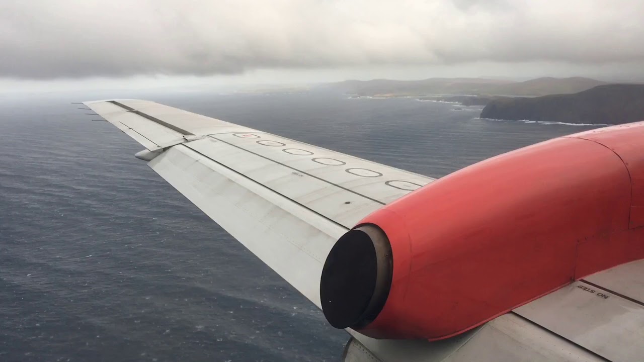Loganair Saab 340 windy approach - Flight to Shetland | LM353