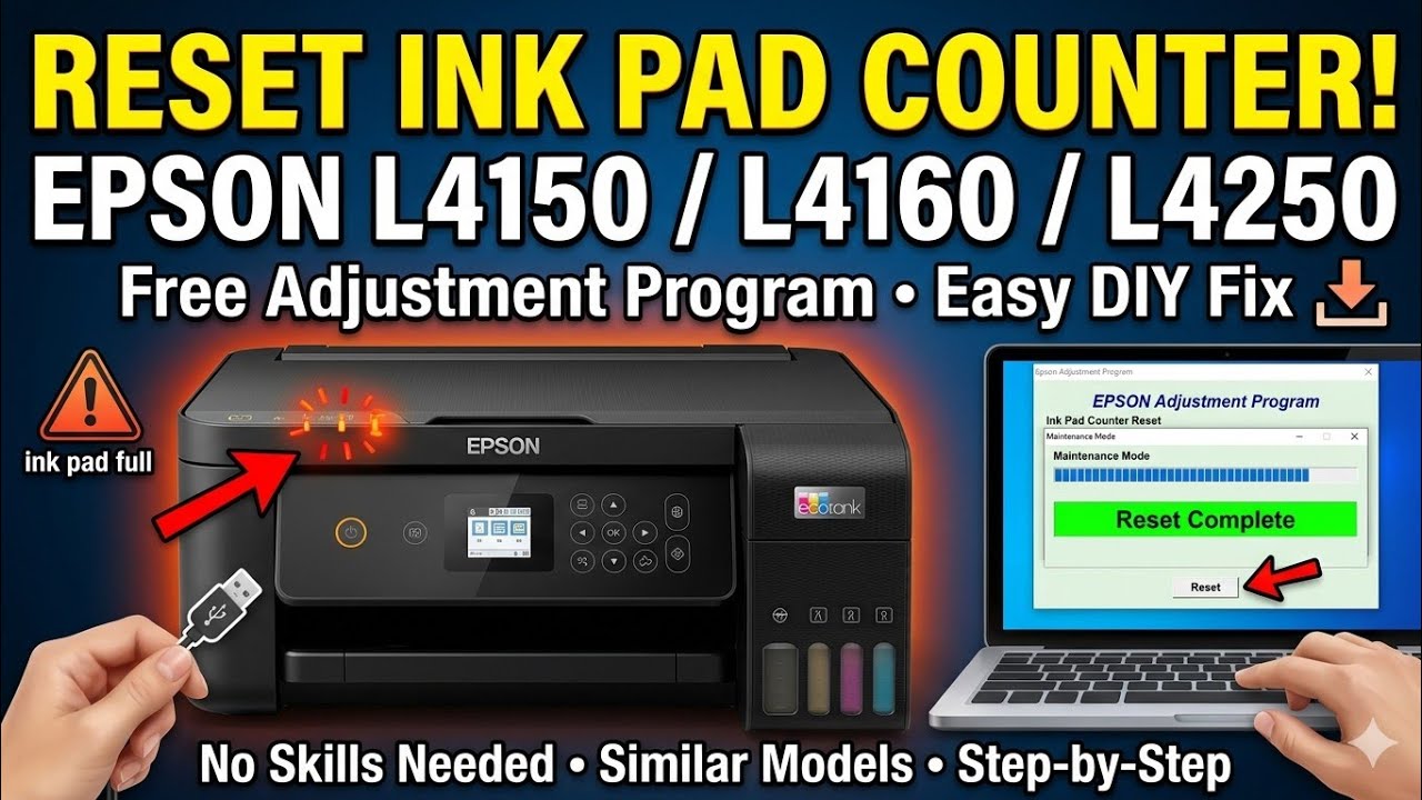 How to reset the ink pad on an Epson L4150, L4160, or L4250 Printer.Free   Epson Adjustment Program.