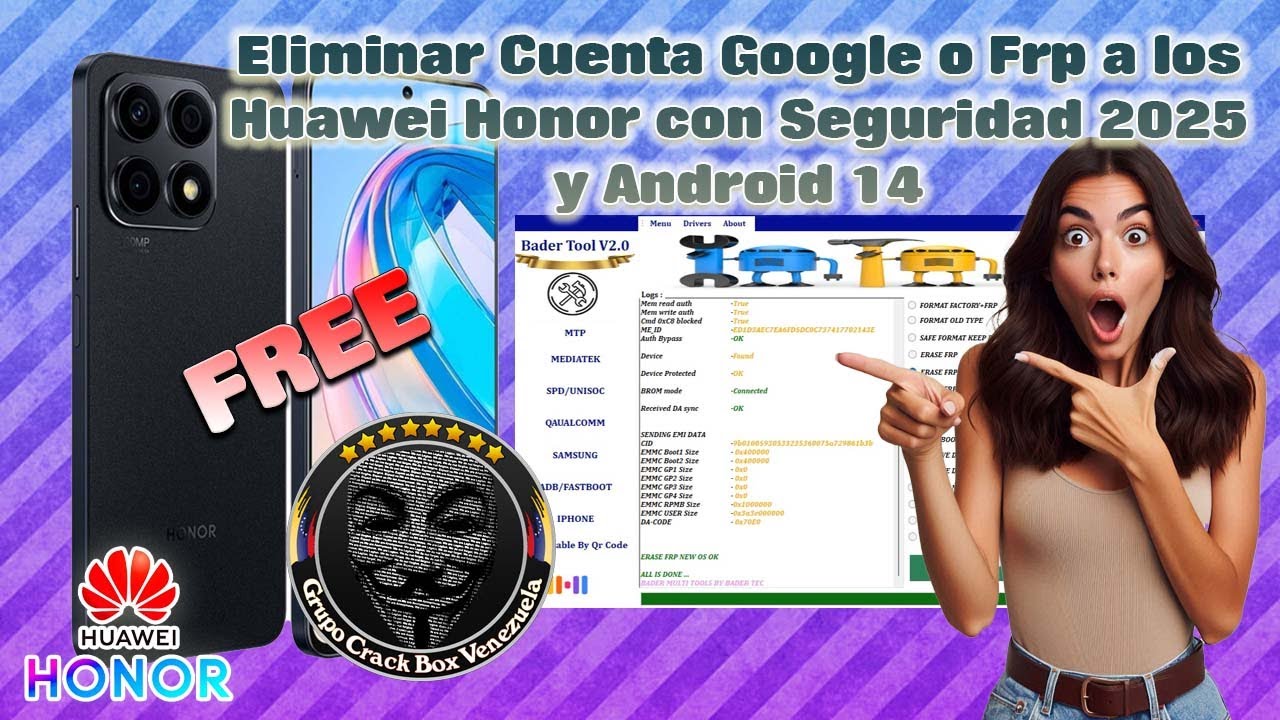 Eliminar Cuenta Google o Frp GRATIS a los Huawei Honor (X8A crt-lx3) con Seguridad 2025 y Android 14