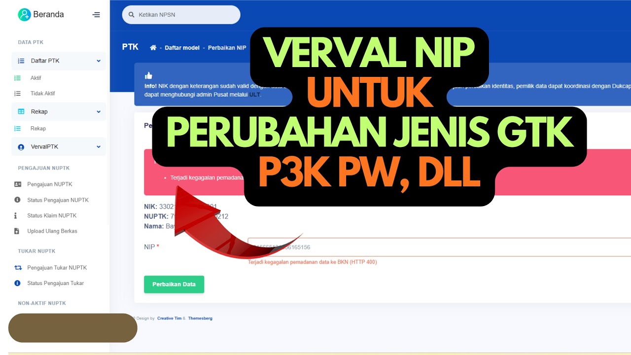 ALUR PROSES PERUBAHAN DATA PTK P3K PW DAN LAINNYA | VERVAL NIP
