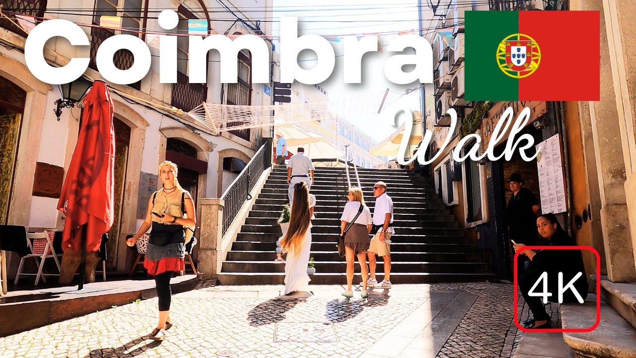 Coimbra Portugal Walking Tour 4K City Centre Street Walk Summer