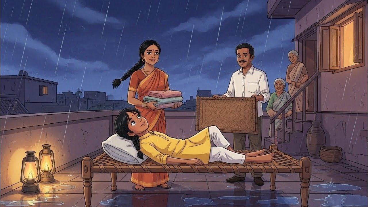 1990s Village Rooftop Sleep | Monsoon Rain, Family Warmth & Slow Living