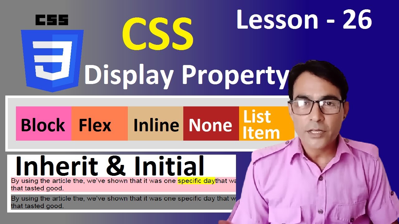 Display property in CSS | block, inline, Flex, inline-flex, list-item, inherit | CSS lesson - 26