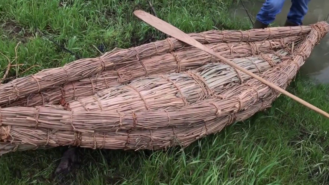 Making Tule CANOE w/ STONE TOOLS! Native American Boat!