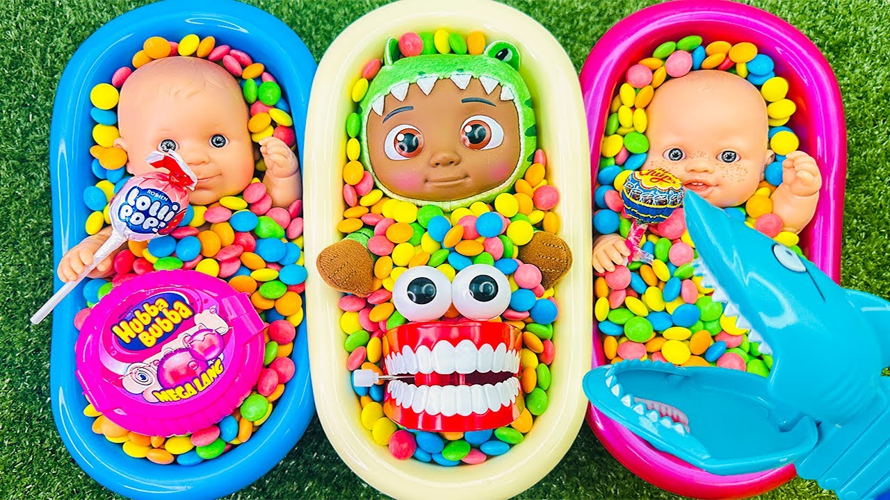 3 Minutes Satisfying Video | Mixing Funny Candy ASMR & Make Up in 3 Bathtubs with Magic M&M's Slime