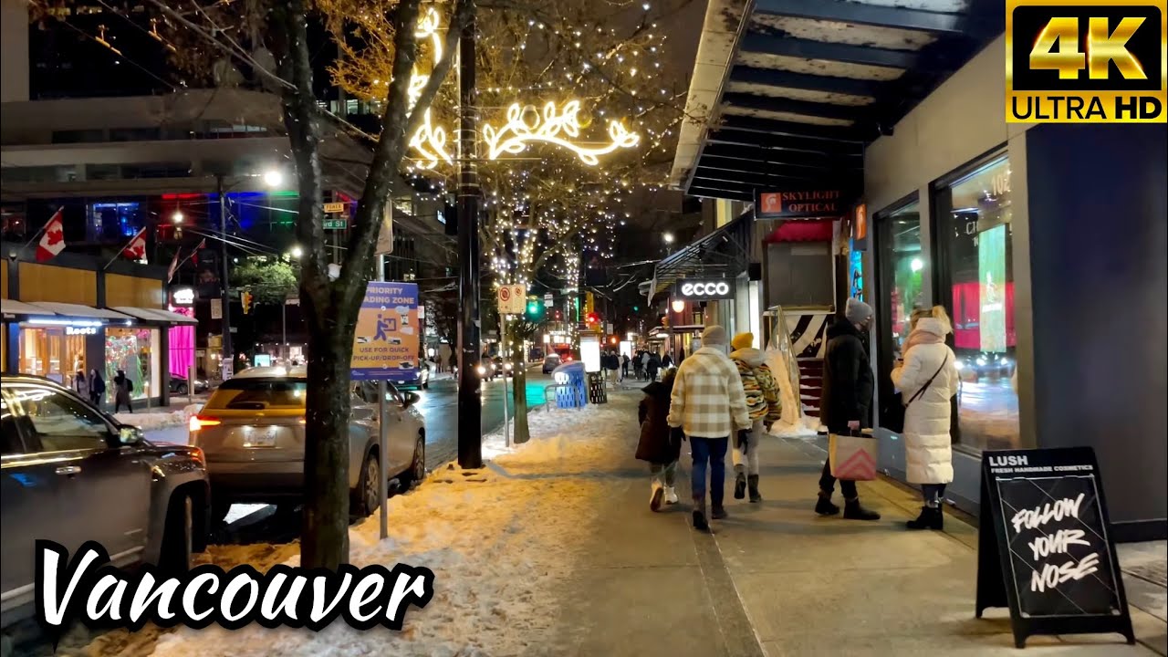 Vancouver Winter Walk - From Granville St To Robson Street - Night Life - Jan, 2022 [4K UHD 60fps]