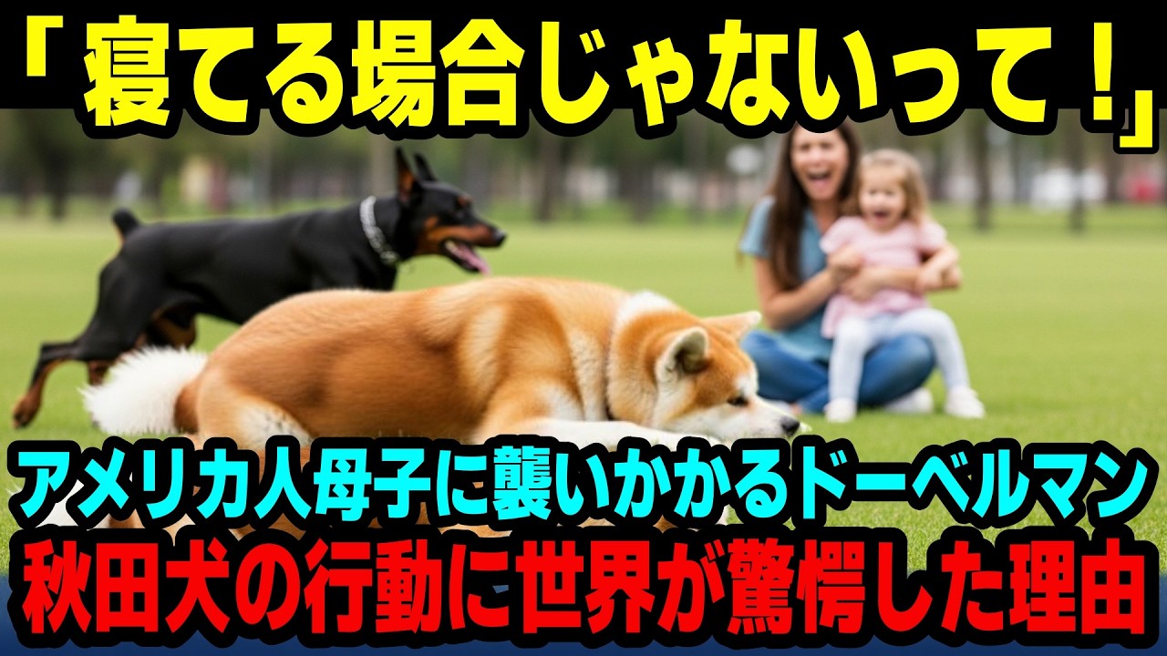 【海外の反応】「何やってんだこの日本犬は!?」アメリカ人母子に襲い掛かろうとしているドーベルマンに対して、秋田犬が取った行動に世界中が絶句した理由とは