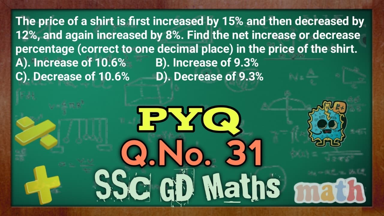 The price of a shirt is first increased by 15% and then decreased by 12%, and again increased by 8%.