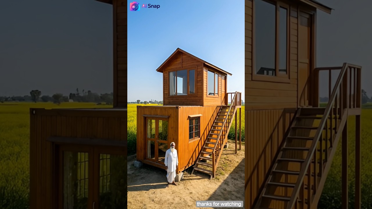 Grandfather built a lovely house from an old container🥰  | Wooden Craft #ai #shorts