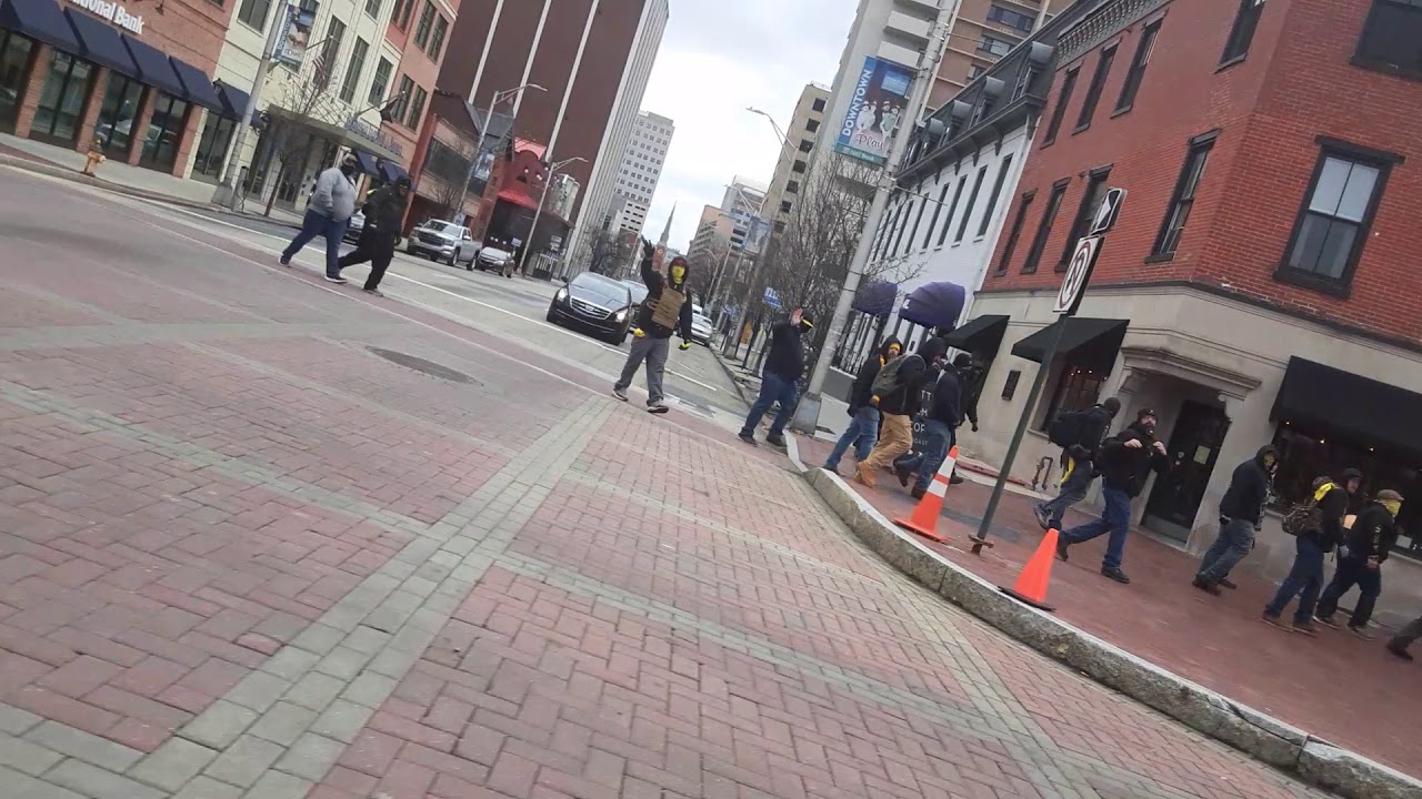 Proud Boy marchers chanting "Fuck Antifa!" near the Harrisburg, PA Capitol, Jan 6 2021