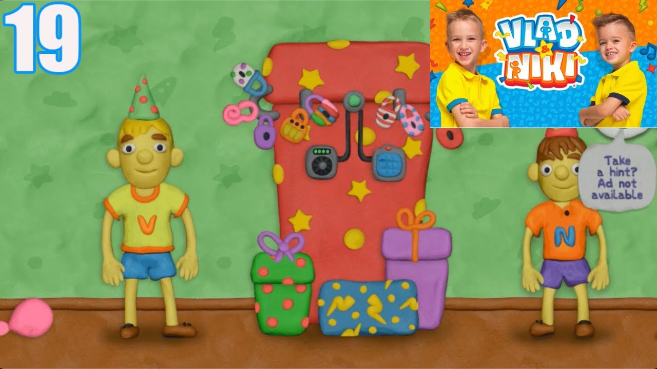 Vlad and Niki 12 Locks Level 19 Walkthrough - Help them open the box of birthday gifts. RUD Present