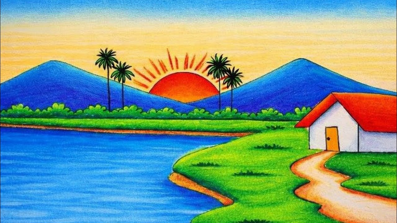 Scenery drawing | easy scenery drawing | nature scenery drawing for kids | easy drawings 