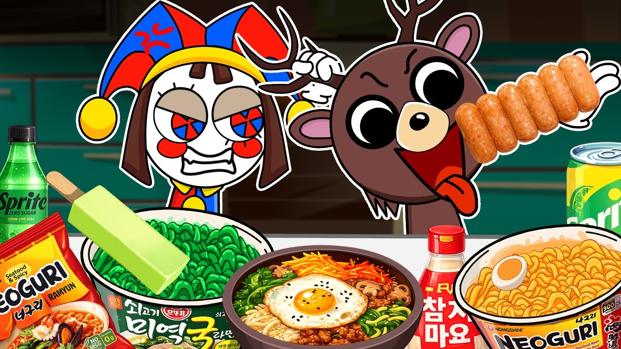Spicy Noodle ASMR | Pommi vs Deer – Animated Mukbang