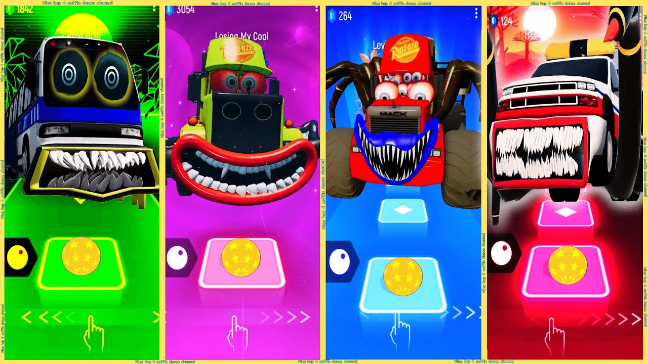 coffin dance - City Bus Eater vs Mack Truck Crazy vs Mack Truck Monster vs Pickup Eater | Tiles HOP❗