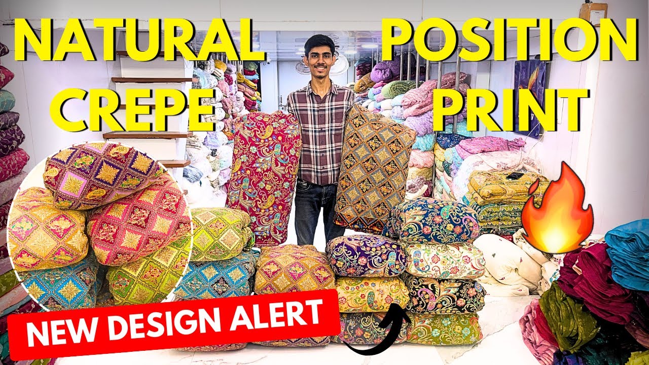 Natural Crepe with Position Print & Cording Work | Premium Fabric Collection | Sorav Textiles