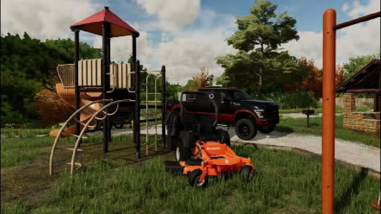 Building of the basketball court and picking up leaves