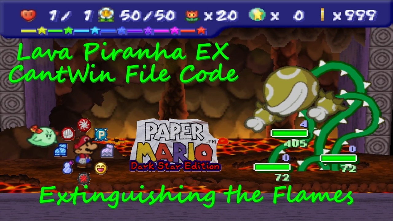Paper Mario Dark Star Edition: Lava Piranha EX Fight with CantWin File Code (4.5x)