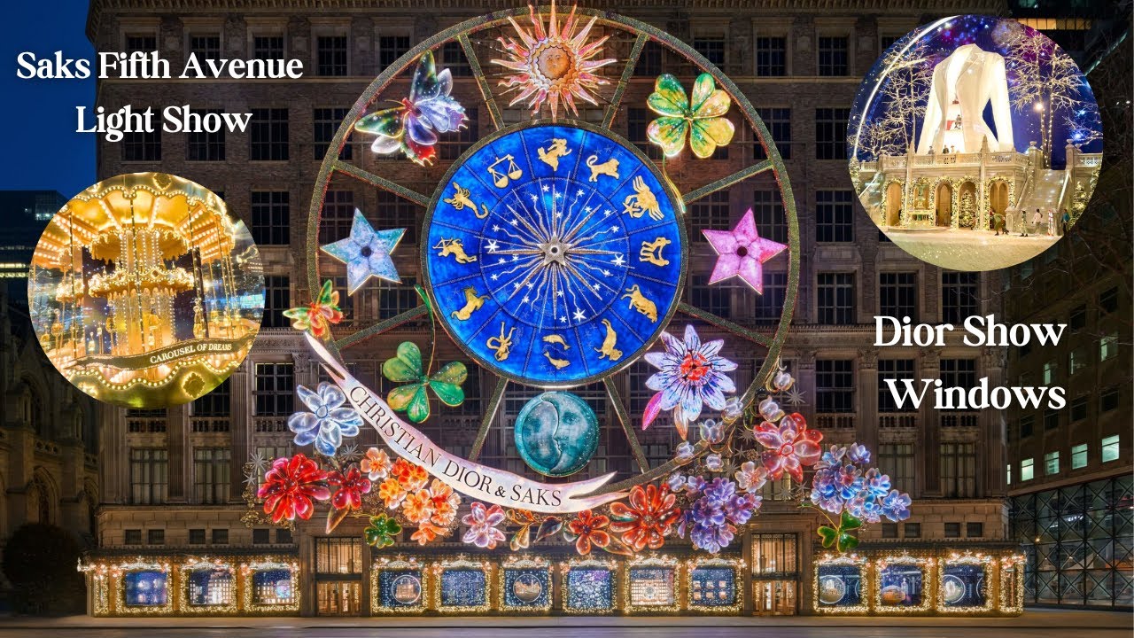 Saks Fifth Avenue Holiday Light Show & Dior Windows 2023 - Dior Carousel of Dreams