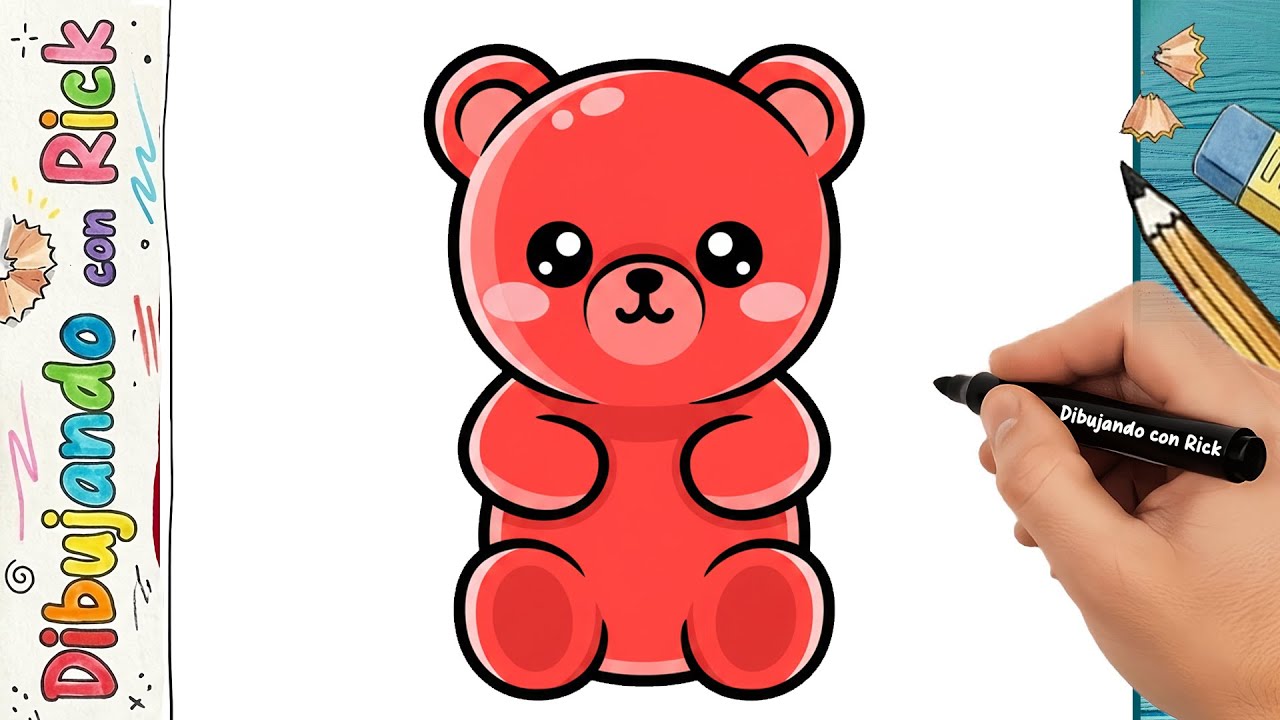 Cómo Dibujar un OSO DE GOMA Realista Paso a Paso 🧸🍭 | Tutorial de Solo Dibujo (Line Art)