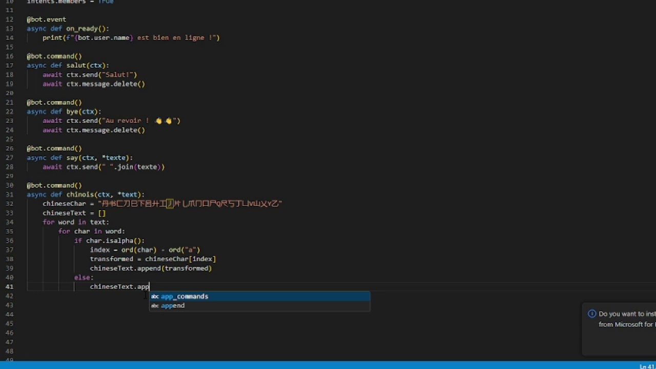 COMMENT CODER UN BOT DISCORD EN PYTHON ? - Commandes Say et Chinese.