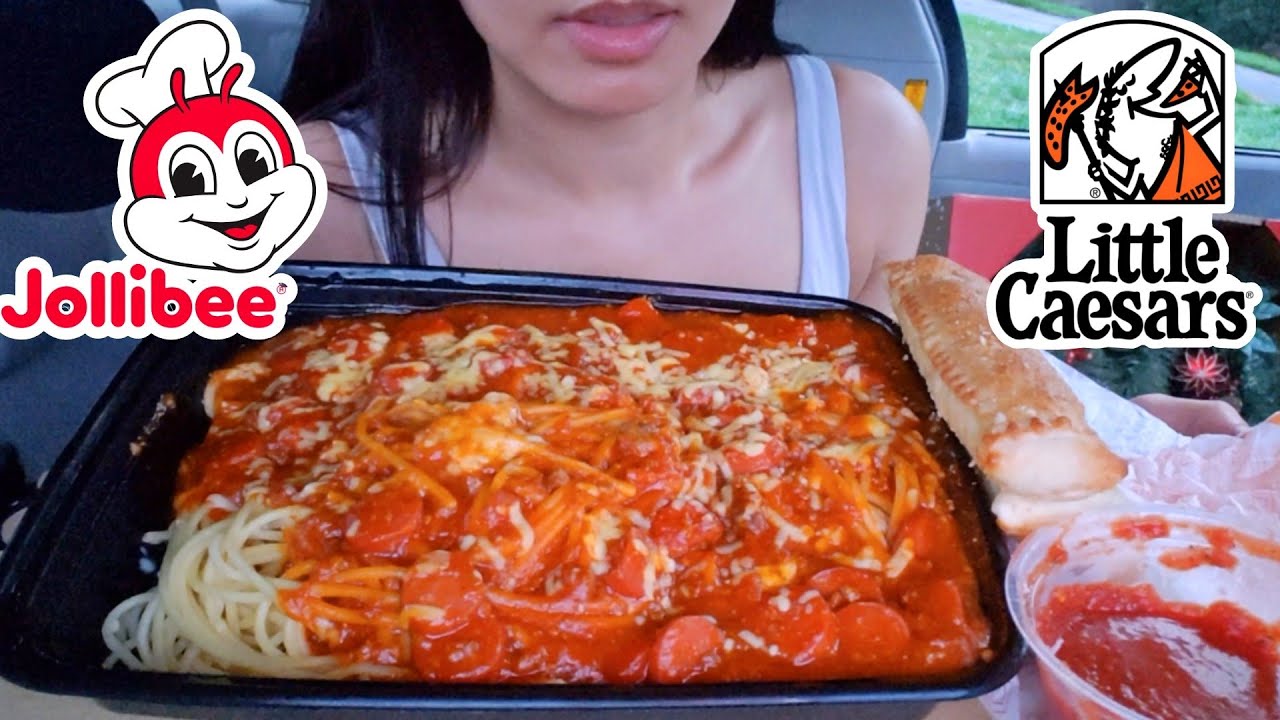 ASMR EATING JOLLIBEE CAR MUKBANG LITTLE CAESARS PIZZA ITALIAN CHEESE BREAD REAL SOUND TWILIGHT SHOW