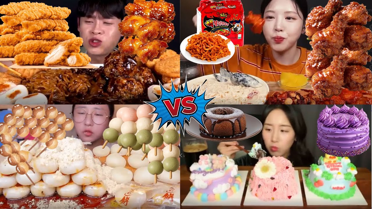 SPICY vs SWEET MUKBANG 🔥🍰 Giant Fried Chicken, Fire Noodles & Colorful Desserts ASMR