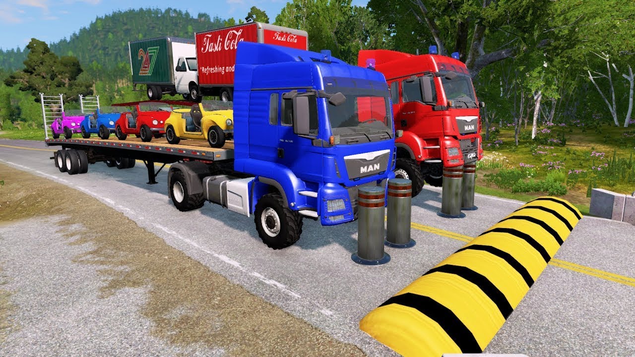 All in one video | Best moments| Double Flatbed Trailer Truck vs Speedbumps Train vs Cars Beamng.#2