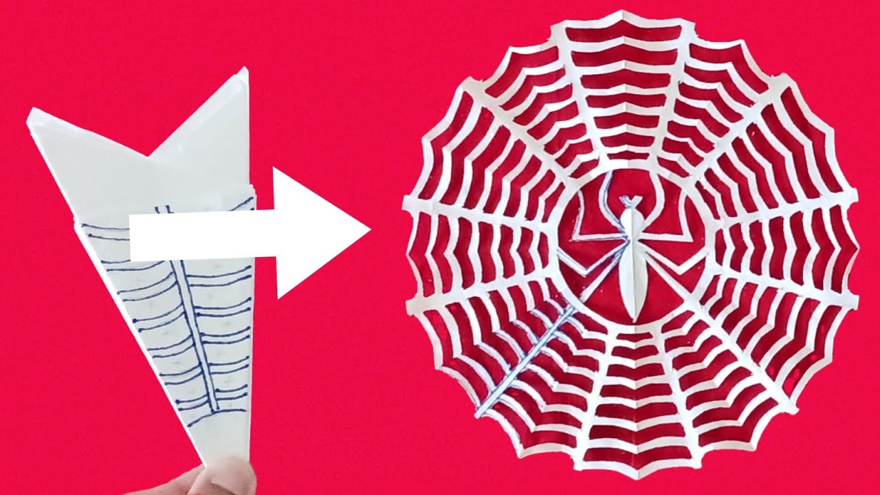 Halloween paper cutting design | paper spider web | Halloween paper crafts