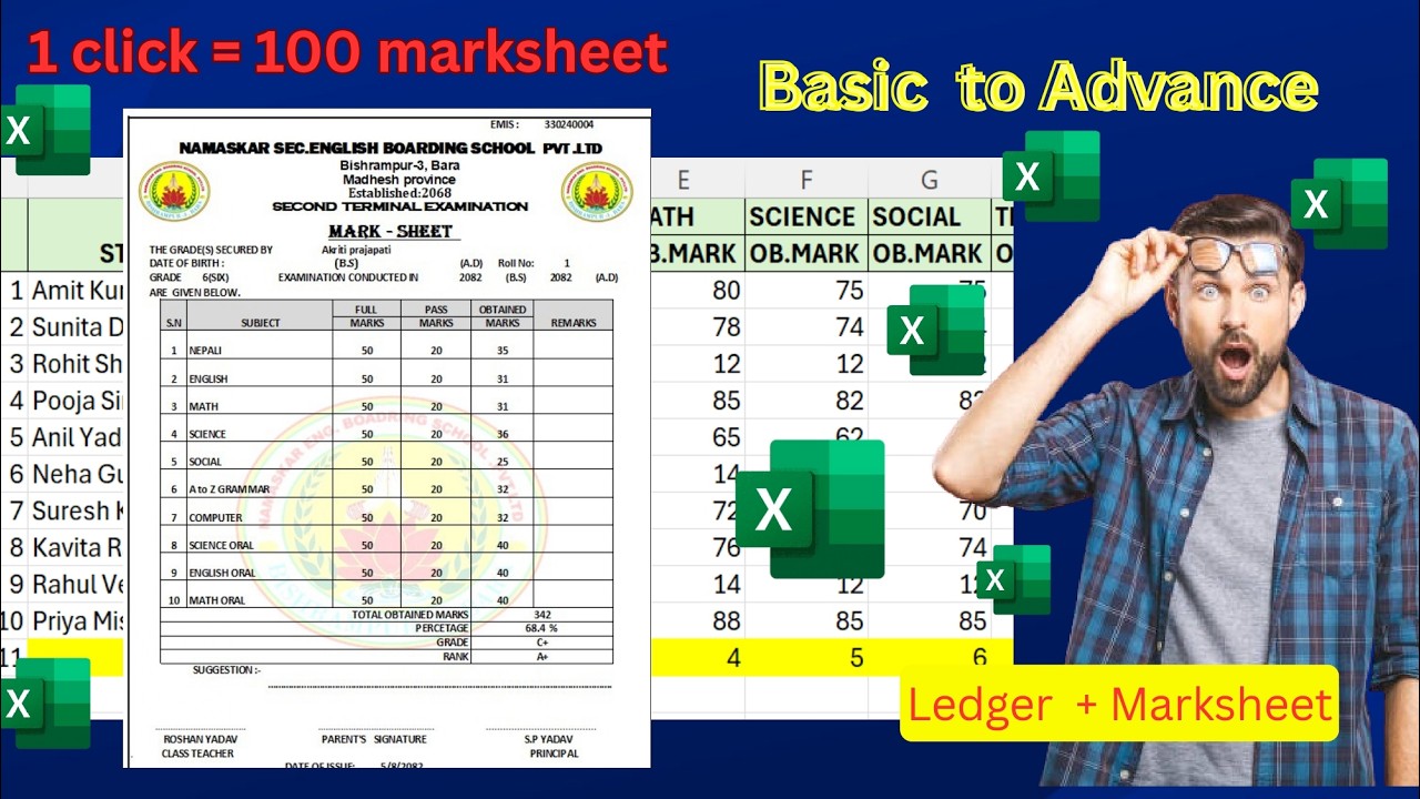 Excel में Automatic Mark Ledger & Marksheet कैसे बनाएं | Step by Step Hindi Tutoria/ Abdulsensei