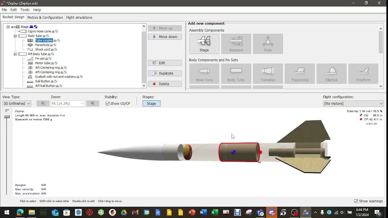Using OpenROCKET to evaluate a Level 1 High Powered Rocket