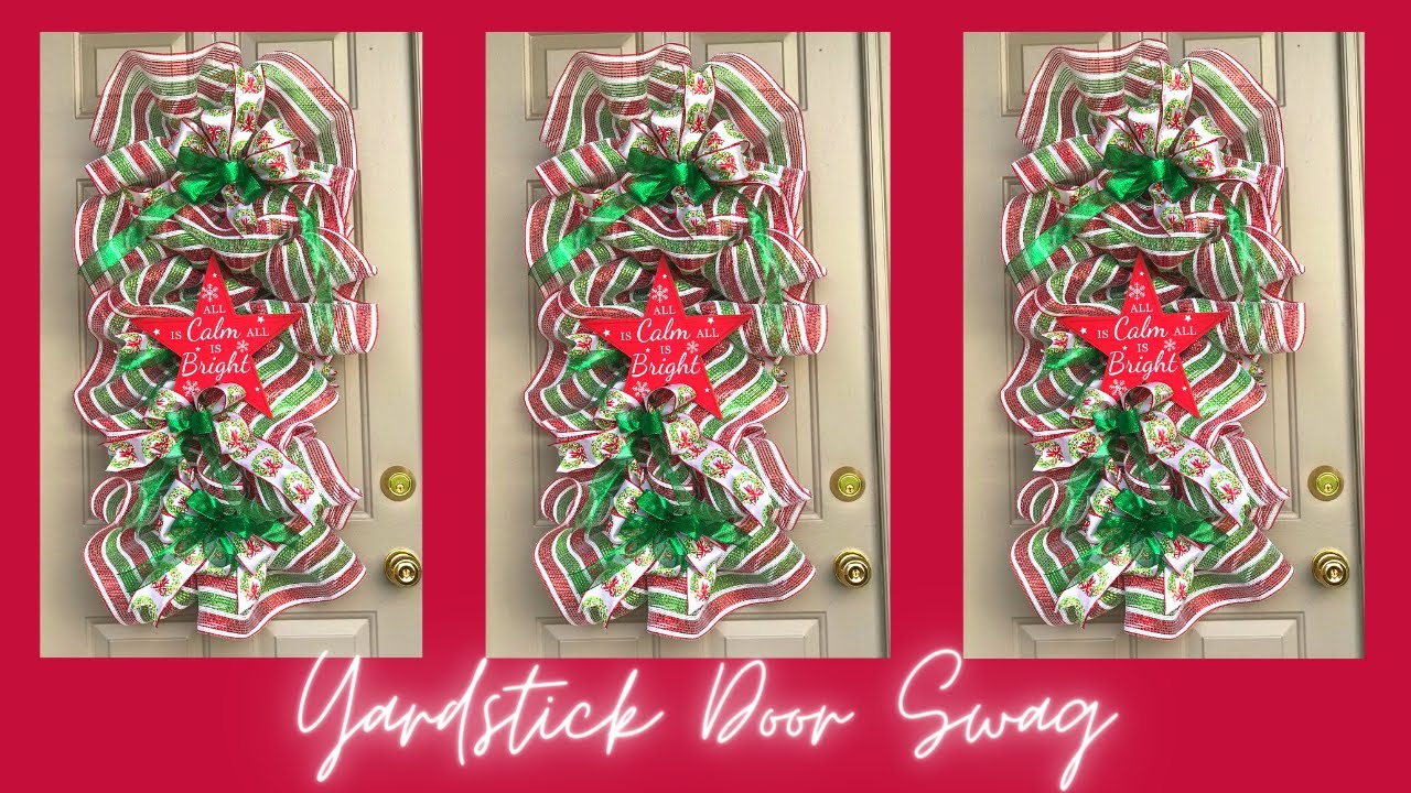 CHRISTMAS YARDSTICK DOOR SWAG DIY🎄CENTERPIECE GARLAND 🎄 DECO MESH WREATH