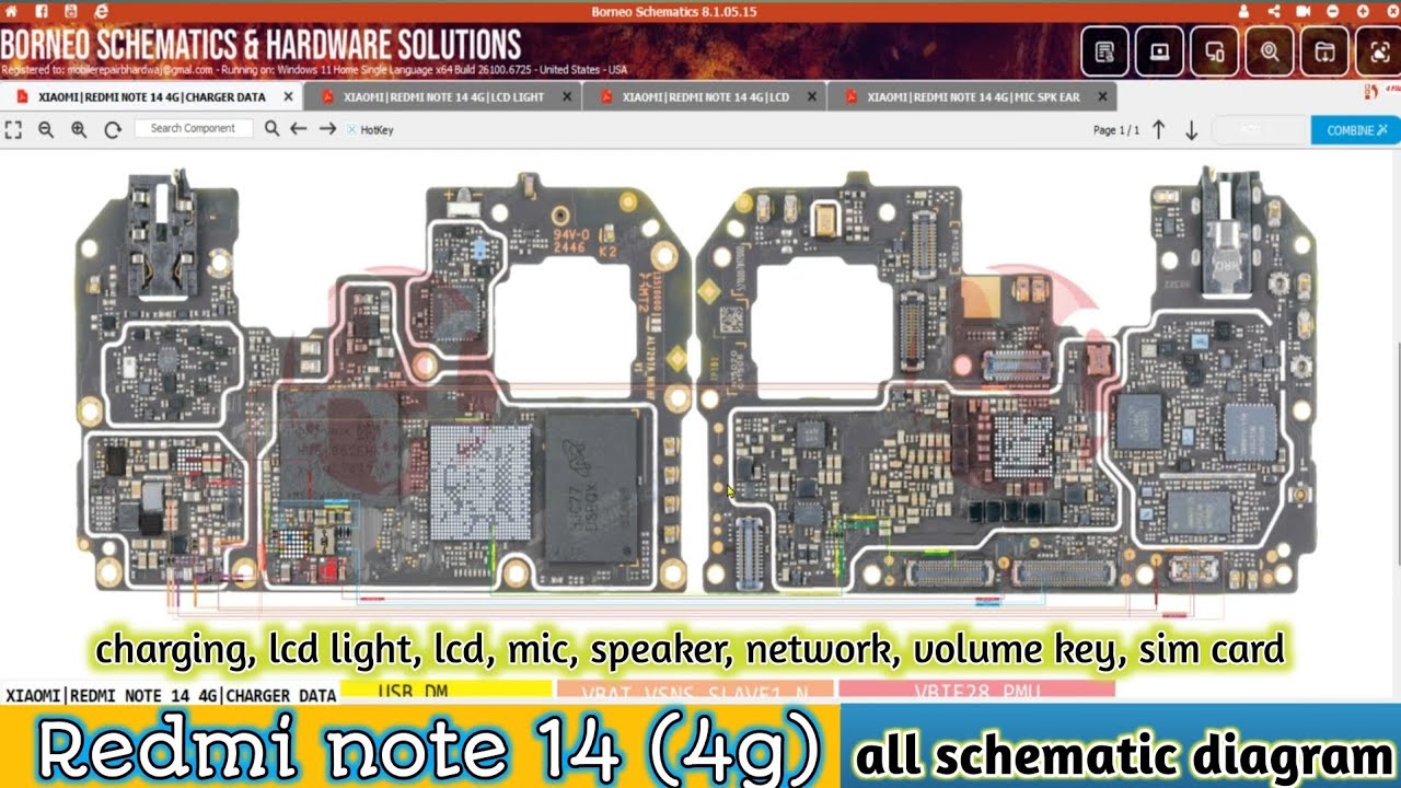 Redmi note 14 (4g) all schematic diagram charging lcd light lcd mic speaker network volume keys sim