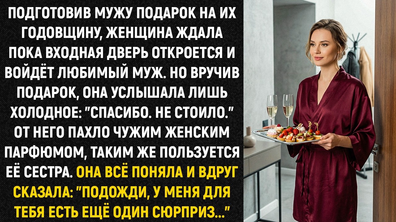 Подготовив мужу подарок на их годовщину, женщина ждала пока входная дверь откроется и войдёт муж...