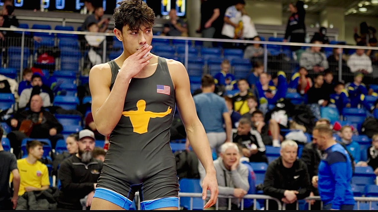 U20 Wesal Akbari (SUI) vs Israel Acosta (USA) 65kg. Freestyle men wrestling tournament. B-cam-man