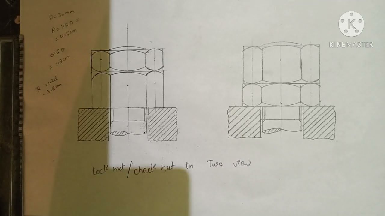 lock nut check nut || engineering drawing lock nut || engineering drawing 2nd semester